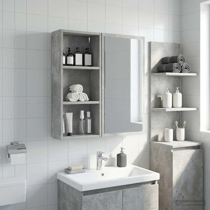 vidaXL Badkamer wandkast met plank Beton Grijs 30 x 14 x 70, Maison & Meubles, Tables | Coiffeuses, Envoi