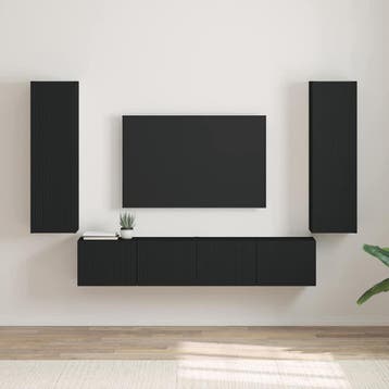 vidaXL TV Wandkast 2 st Zwart Bewerkt hout, Huis en Inrichting, Kasten |Televisiemeubels, Verzenden, Nieuw