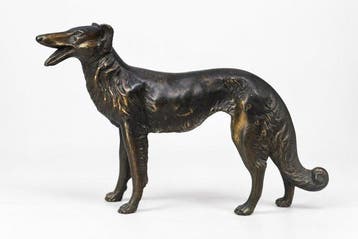 sculptuur, Borzoi - 19 cm - Patineerd metaal
