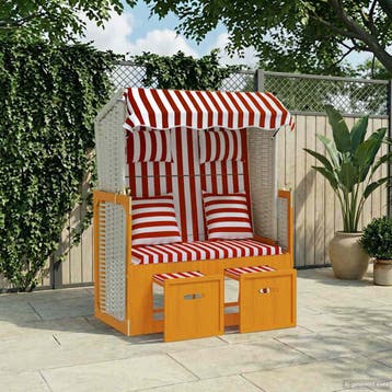 vidaXL Strandstoel met kussens poly rattan en hout rood en, Tuin en Terras, Verzenden, Nieuw