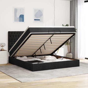 vidaXL Ottoman bed met matrassen 200x200cm stof zwart, Verzenden