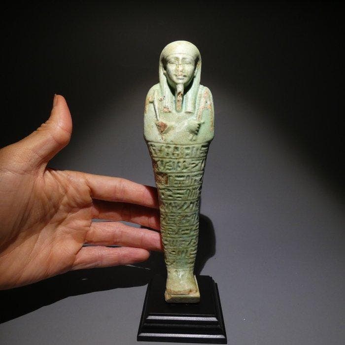 Oud-Egyptisch Faience Grote fijne shabti, 19,5 cm hoog. Late, Verzamelen, Mineralen en Fossielen