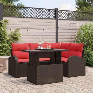 vidaXL Tuinbank Set 5 st 4-Aantal zitplaatsen Bruin en Rood, Verzenden, Nieuw