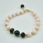 Corail - Argent, Plaqué or - Bracelet - Corail rose et onyx