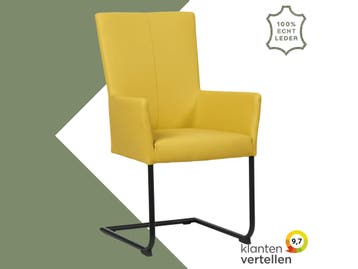 Leren eetkamerstoel Dry met armleuning - Toledo Giallo, Huis en Inrichting, Stoelen, Overige kleuren, Nieuw, Leer, Ophalen of Verzenden