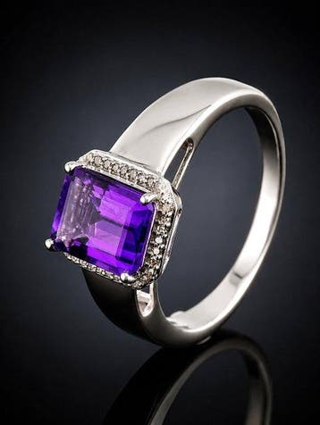 Smaragdgesneden Amethist Ring - 925 Sterling Zilver - Paarse, Nieuw