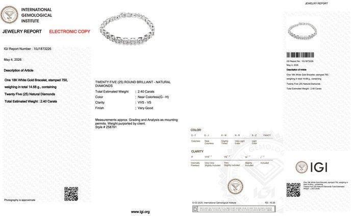 Armband - 18 karaat Witgoud - 2.40ct. tw. Diamant, Bijoux, Sacs & Beauté, Bracelets