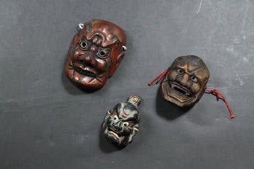 Mask - Miniatuurrituele maskers – droge lak, keramiek en, Antiek en Kunst