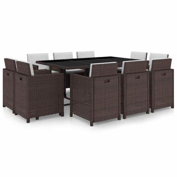 vidaXL 11-delige Tuinset met kussens poly rattan bruin, Verzenden, Tuinset