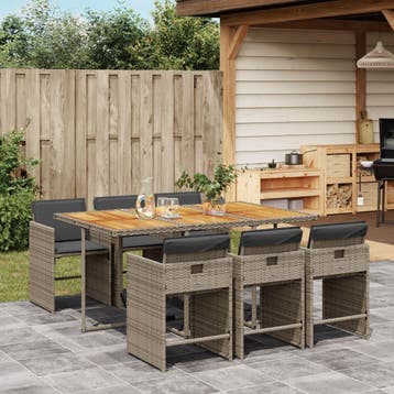 vidaXL 7-delige Tuinset met kussens poly rattan grijs, Verzenden, Nieuw, Tuinset