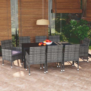 vidaXL 9-delige Tuinset met kussens poly rattan grijs, Verzenden, Nieuw, Tuinset