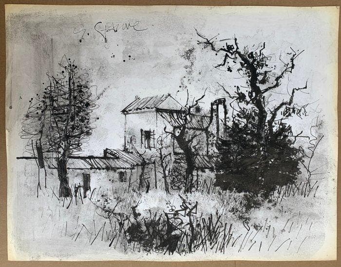 Yves Ganne (1931-2019) - Paysage de Campagne en Hiver., Antiek en Kunst, Kunst | Schilderijen | Klassiek