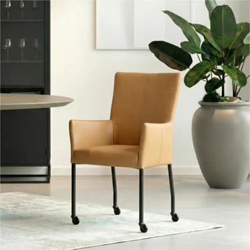 Set van 6 Leren eetkamerstoelen Deal met armleuning -, Ophalen of Verzenden