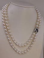 Halsketting Zilver, 8,0 × 8,5 mm heldere Akoya parels, Nieuw