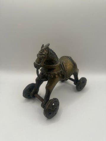Tempelspeelgoed paard op wielen - Brons - India - Einde van, Antiek en Kunst