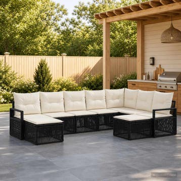 vidaXL Tuinbank Set 9 st Zwart poly rattan, Verzenden, Nieuw