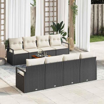 vidaXL Tuinbank Set 9 st Zwart poly rattan, Tuin en Terras, Verzenden, Nieuw