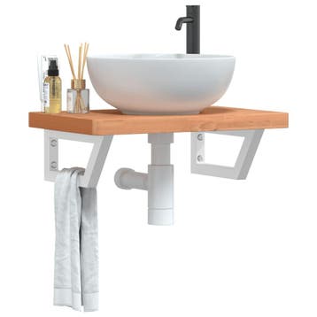 vidaXL Badkamer wandschap staal en massief beukenhout, Verzenden, Nieuw