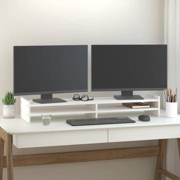 vidaXL Monitorstandaard 100x27x15 cm massief grenenhout wit, Verzenden