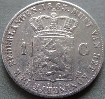Nederland. Willem III. 1 Gulden 1863-1864-1865(3 stuks), Postzegels en Munten