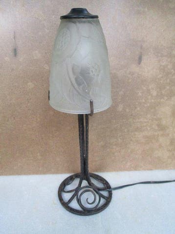 Lampe - Art Déco. Tulipe verre. Fer Forgé vers 1930, Antiquités & Art