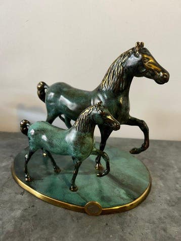 Sculpture, Pferd mit Stute - 20 cm - Bronze
