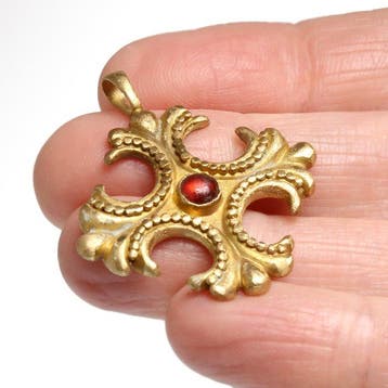 Byzantijns Goud, Granaat Fleur de Lys-kruis hanger, Bijoux, Sacs & Beauté