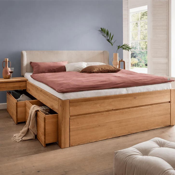 Forestales Valmont Kernbeuken Houten Bed met Lades 45CM - 14, Maison & Meubles, Chambre à coucher | Lits
