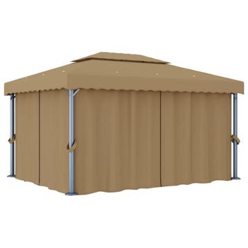 vidaXL Prieel met gordijn 4x3 m aluminium taupe, Verzenden