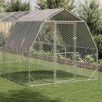 vidaXL Kippenren met dak 2,5x6x2,25 m gegalvaniseerd staal, Verzenden, Nieuw