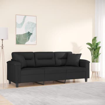 vidaXL Driezitsbank met kussens 180 cm microvezelstof zwart, Huis en Inrichting, Zetels | Zetels, Verzenden, Nieuw