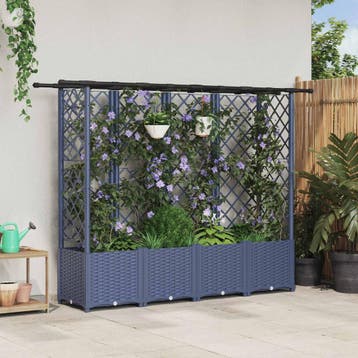 vidaXL Verhoogd Bed met Trellis en Dak Grijs 202 x 40 x 136, Verzenden, Nieuw