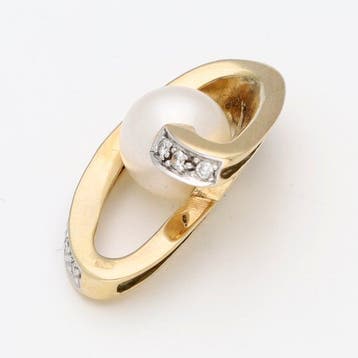 Pendentif - 14 carats Or jaune - Diamant - perle deau douce