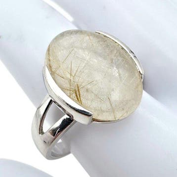 Zonder minimumprijs - Ring Zilver - Natuurlijke rutilkwarts, Nieuw
