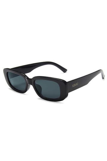 KIMU® Zonnebril Y2K Rechthoekig Rond Zwart Montuur Zwarte Gl, Ophalen of Verzenden, Nieuw, Zwart