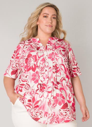 COLLETTA blouse roze printX-0(44)Maat 42/44 (L), Verzenden
