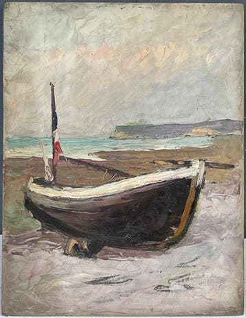 Franse school (XIX) - Paysage Marin, barque couchée sur la