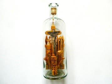 Kruis - Glas, Hout, Kurk - 1920-1930 - Geduldfles Kruisiging