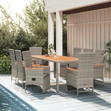 vidaXL 9-delige Tuinset met kussens poly rattan grijs, Verzenden, Nieuw, Tuinset