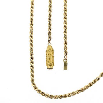 Gouden gedraaide schakelketting/sautoir met siersluiting..., Handtassen en Accessoires, Kettingen, Ophalen of Verzenden, Gebruikt
