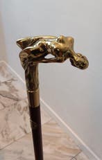 Canne de marche - Laiton poli, ebène, bois, bâton - Gymnaste