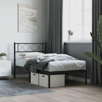 vidaXL Bedframe met hoofdbord metaal zwart 90x200 cm, Verzenden