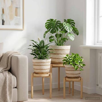 vidaXL 3 st Natuurlijk, Wit en Beige Ø26 x 19 cm 100%, Tuin en Terras, Verzenden, Nieuw