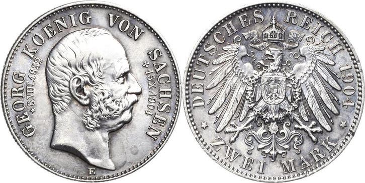 2 Mark Sachsen Georg 1902-1904, Postzegels en Munten, Munten | Europa | Niet-Euromunten, België, Verzenden
