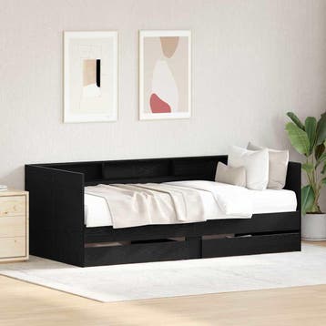 vidaXL Dagbed met lade met plank Zwart Eiken 100 x 200 cm, Verzenden