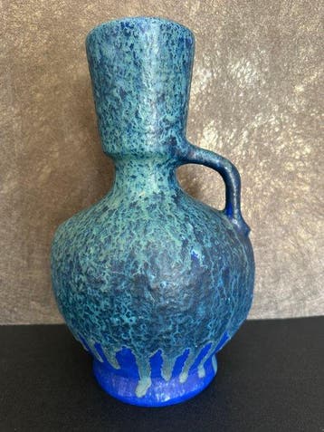Mid-Century Fat Lava Style Handled Ceramic Vase – Cobalt