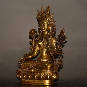Beeld, Seated White Tara - 21 cm - Koper, Antiek en Kunst