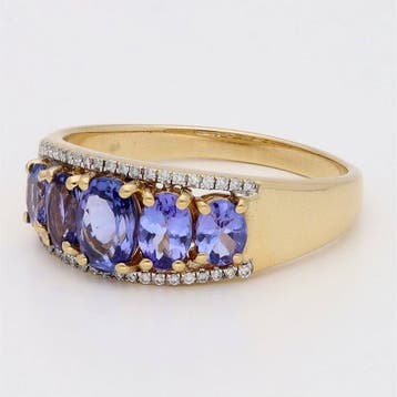 Bague - 18 carats Or jaune Améthyste - Diamant