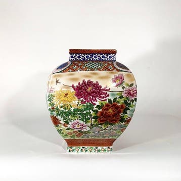 Vaas - Porselein - Japan - Bloemen-Vogel Vierkante Vaas, Antiek en Kunst