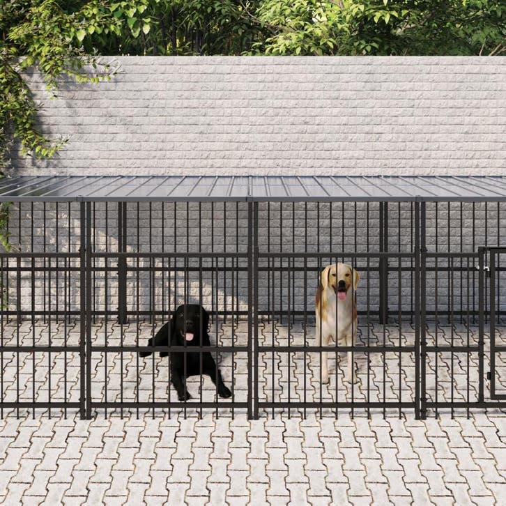 vidaXL Hondenkennel met dak 11,26 m² staal, Dieren en Toebehoren, Hondenbenches, Nieuw, Verzenden